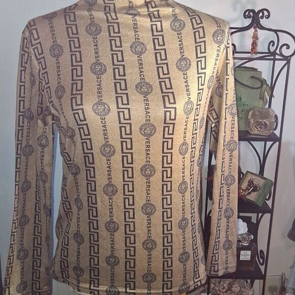 Versace Beige and Black Logo Long Sleeve Shirt Size Medium - Picture 1 of 7